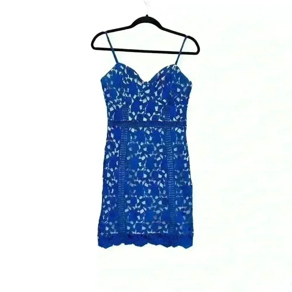 Lulu’s Giovanni Royal Blue Sleeveless Sheath Lace Dress Medium NWOT Women’s - Picture 4 of 8